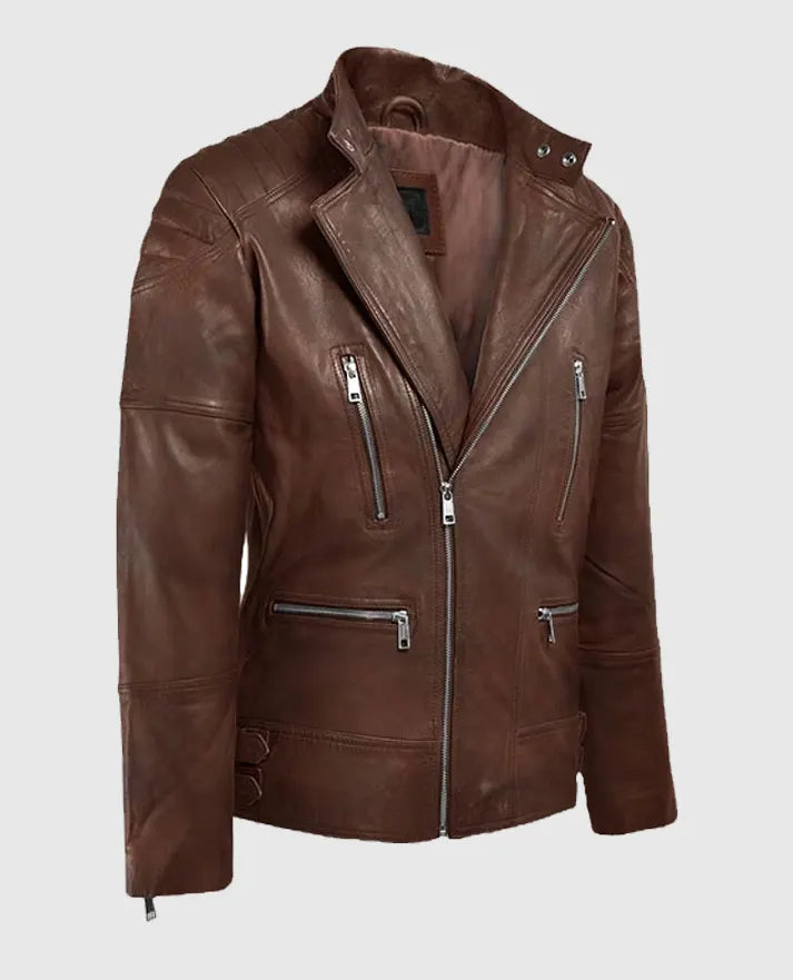 Men's Spanish Brown Shotgun Moto Leather Jacket
