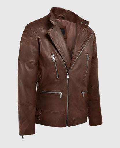 Men's Spanish Brown Shotgun Moto Leather Jacket