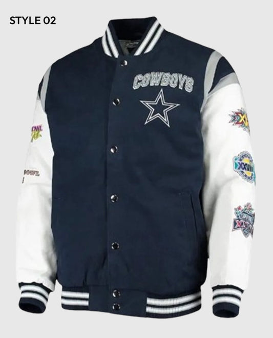Super Bowl 5x Champions Dallas Cowboys Navy/White Varsity Jacket