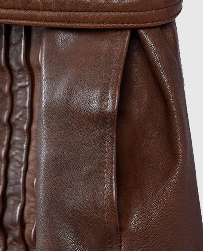 Women's Spanish Brown belted Long Leather Coat