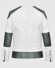 Women's White & Silver Quilted Moto Jacket