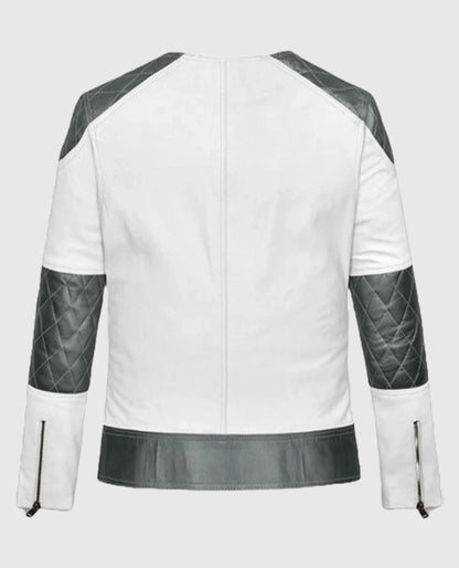 Women's White & Silver Quilted Moto Jacket