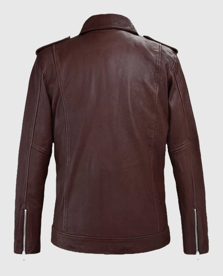 Men's Burgundy Beast Biker Leather Jacket