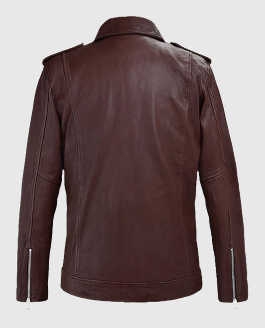 Men's Burgundy Beast Biker Leather Jacket