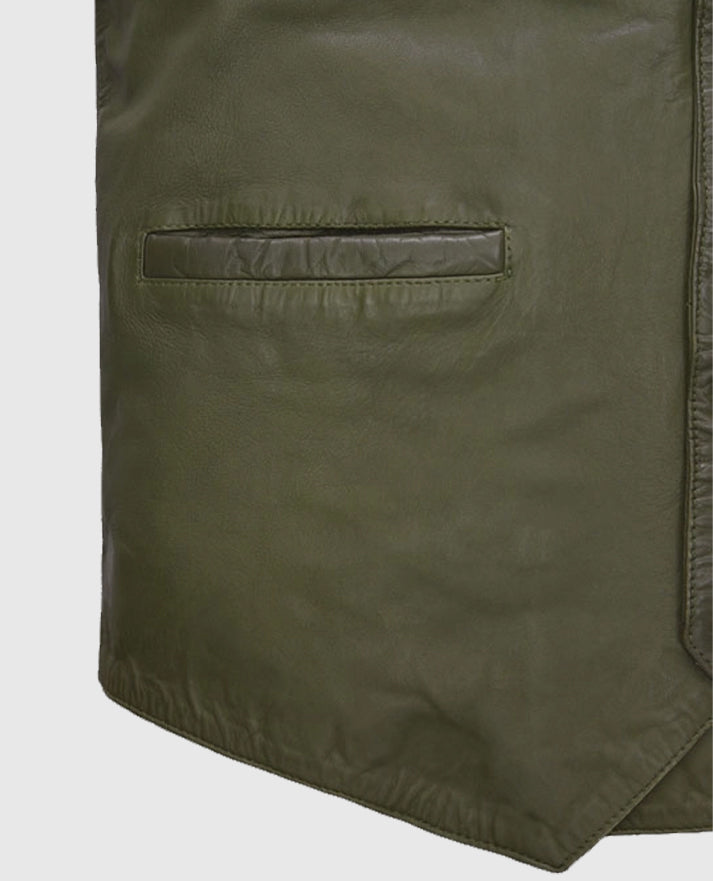 Men's Green Basicallo Washed and Wax Leather Vest