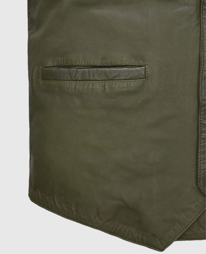 Men's Green Basicallo Washed and Wax Leather Vest