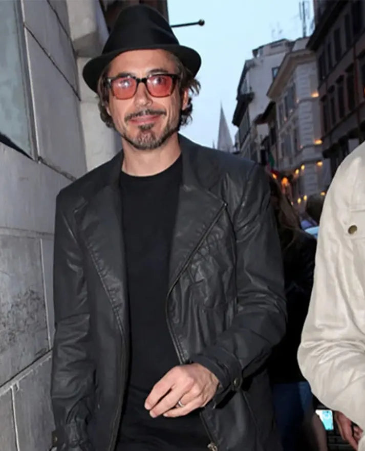 Robert Downey Jr Burgundy Leather Blazer