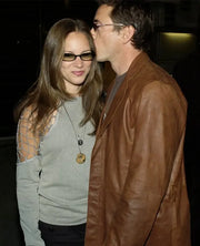 Robert Downey Jr Leather Brown Blazer