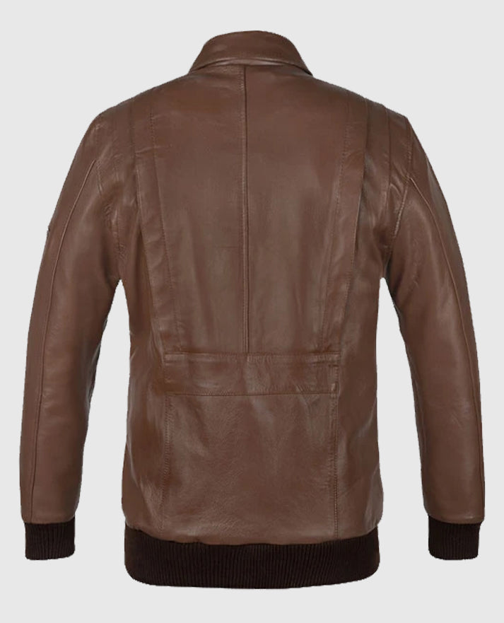 Men's Rich Brown Hunter Bomber Leather Jacket