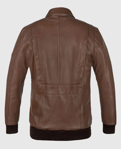 Men's Rich Brown Hunter Bomber Leather Jacket