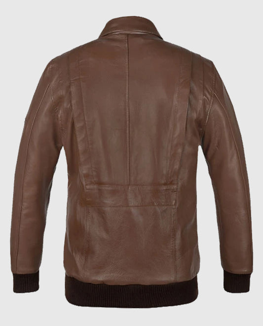Men's Rich Brown Hunter Bomber Leather Jacket