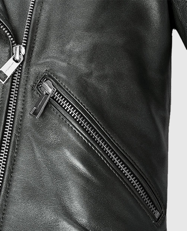 Women's Metallic Gray Biker Leather Jacket
