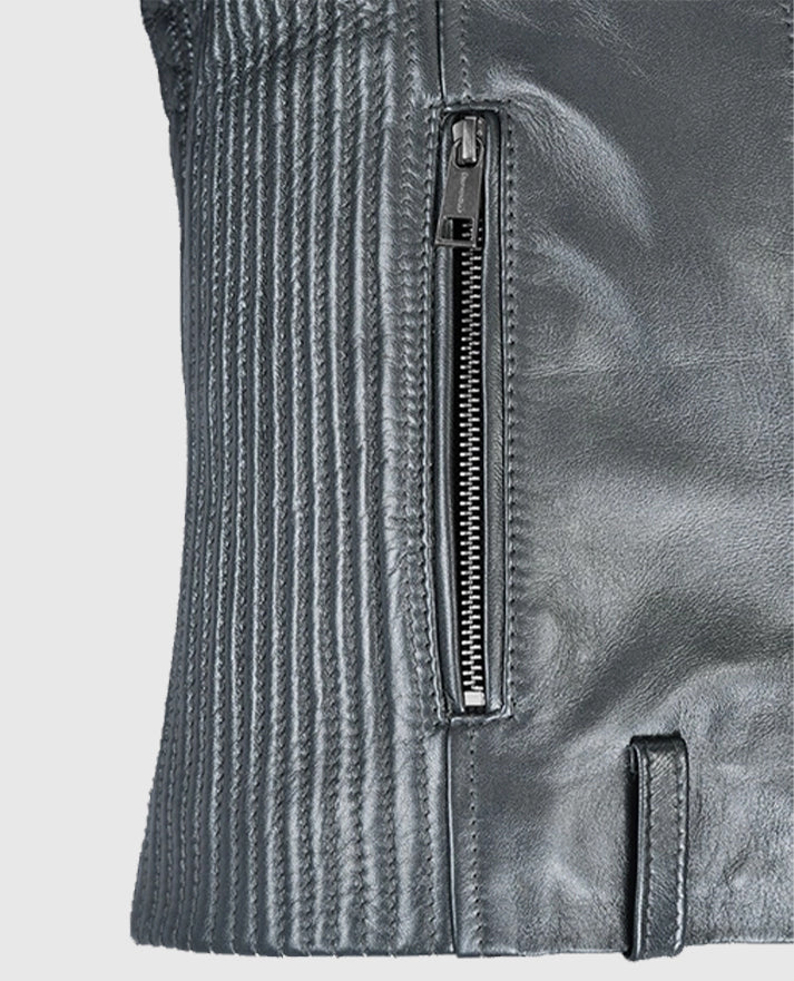 Women's Silver Biker Leather Jacket