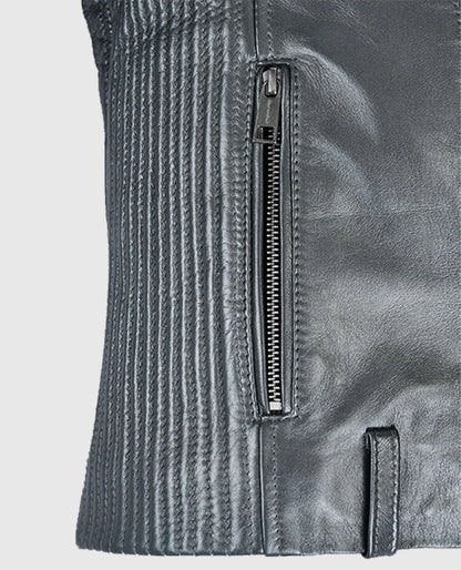 Women's Silver Biker Leather Jacket
