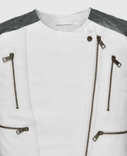 Women's White & Silver Quilted Moto Jacket