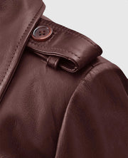 Soft Maroon Wax Halcon Leather Trench Coat For Women