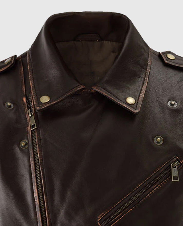 Enforcer Dark Brown Biker Leather Jacket For Men