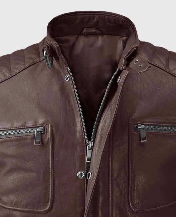 Men's Burgundy Firefly Moto Leather Jacket