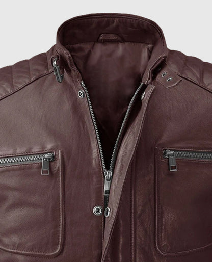 Men's Burgundy Firefly Moto Leather Jacket