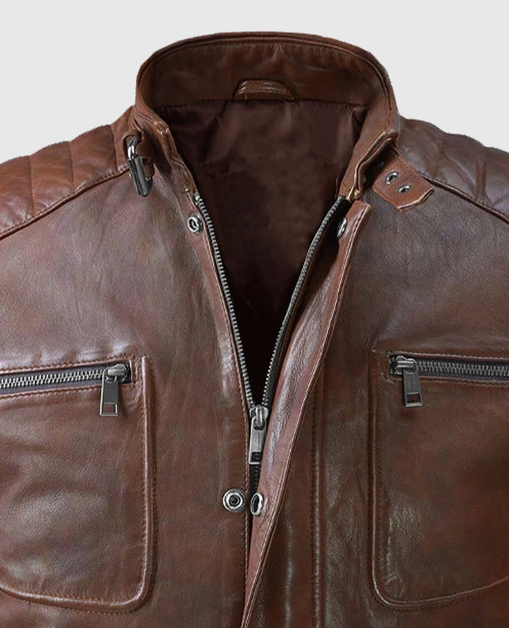 Men's Spanish Brown Firefly Moto Leather Jacket