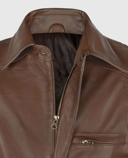 Men's Rich Brown Hunter Bomber Leather Jacket