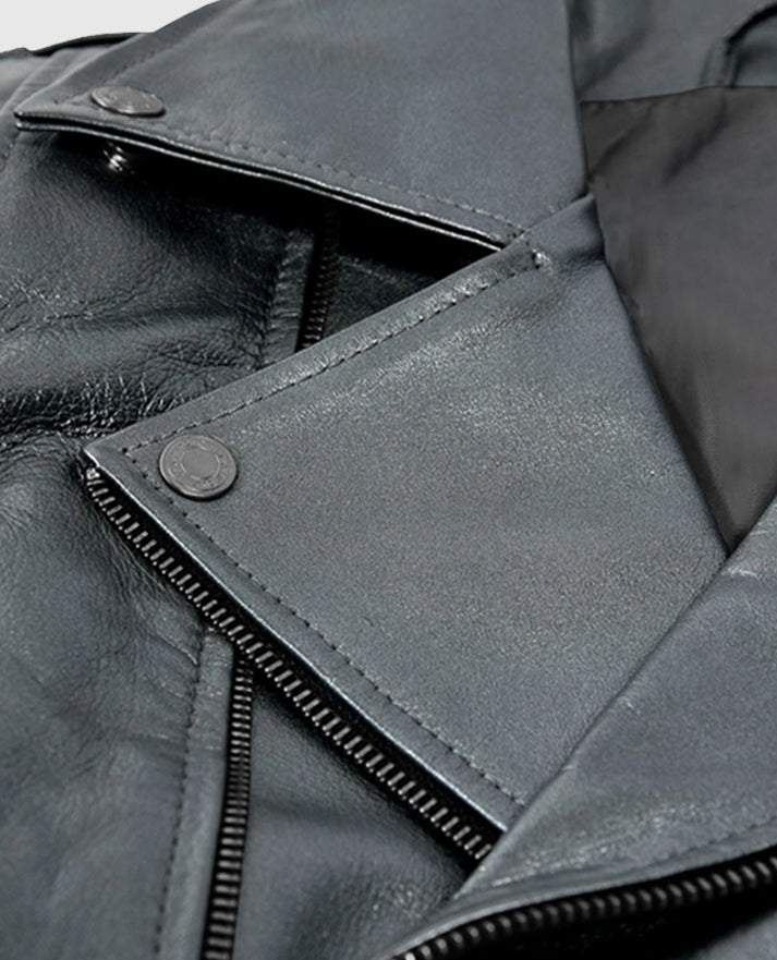 Women's Silver Biker Leather Jacket