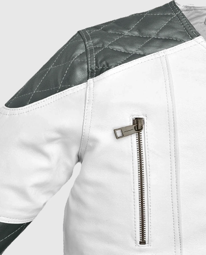 Women's White & Silver Quilted Moto Jacket