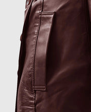 Soft Maroon Wax Halcon Leather Trench Coat For Women