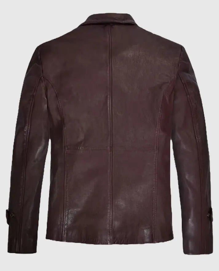 Robert Downey Jr Burgundy Leather Blazer