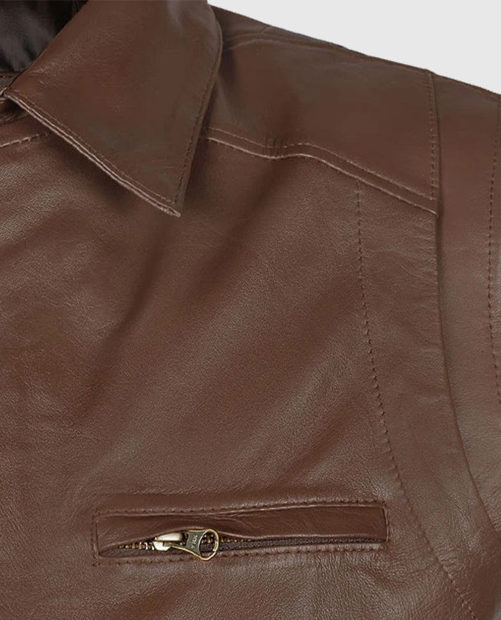 Men's Rich Brown Hunter Bomber Leather Jacket