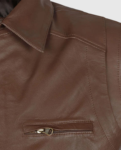 Men's Rich Brown Hunter Bomber Leather Jacket