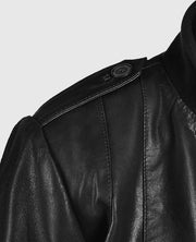 Women's Black Leather Bomber Jacket
