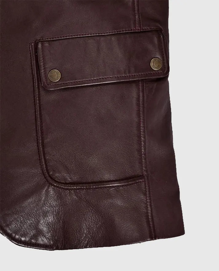 Robert Downey Jr Burgundy Leather Blazer