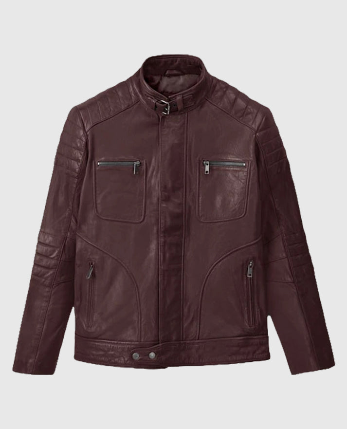Men's Burgundy Firefly Moto Leather Jacket