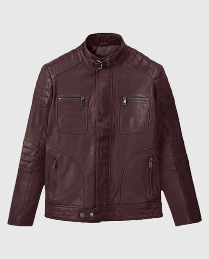 Men's Burgundy Firefly Moto Leather Jacket