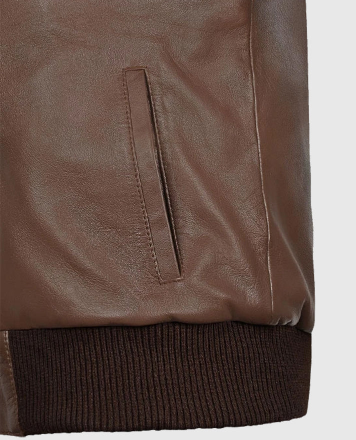 Men's Rich Brown Hunter Bomber Leather Jacket