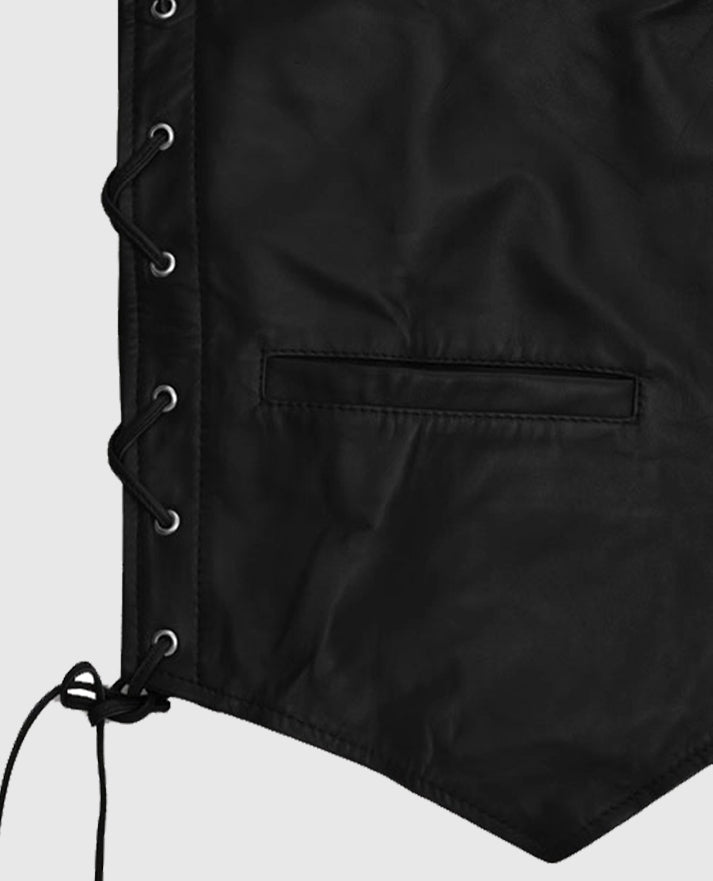 Men's Casual Black Laced Leather Vest