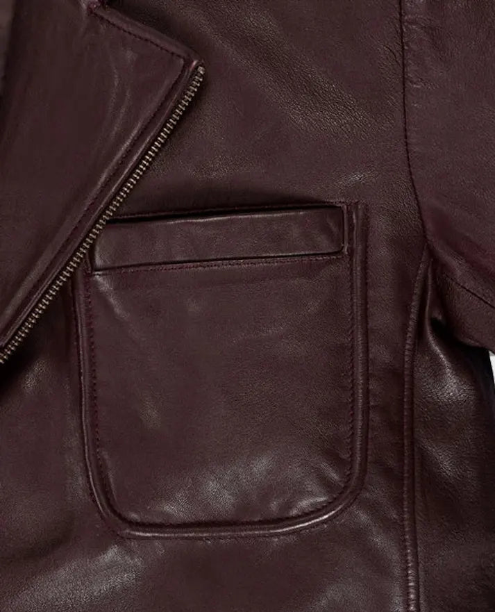 Robert Downey Jr Burgundy Leather Blazer