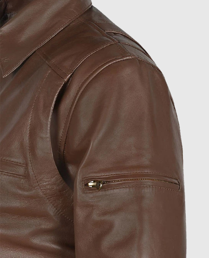 Men's Rich Brown Hunter Bomber Leather Jacket
