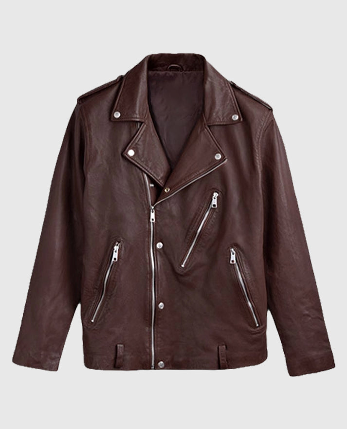 Men's Burgundy Beast Biker Leather Jacket