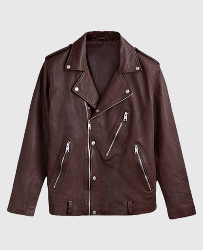 Men's Burgundy Beast Biker Leather Jacket