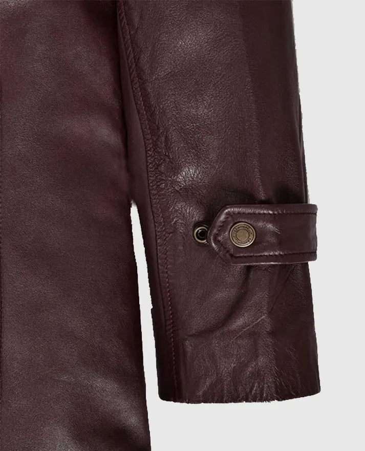 Robert Downey Jr Burgundy Leather Blazer