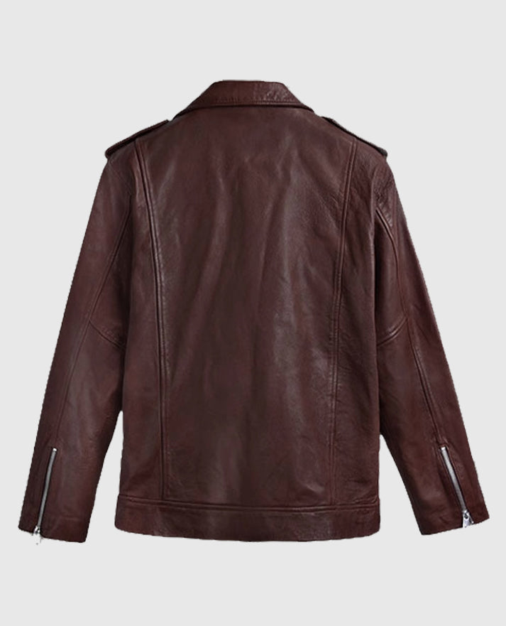 Men's Burgundy Beast Biker Leather Jacket