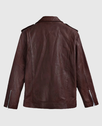 Men's Burgundy Beast Biker Leather Jacket