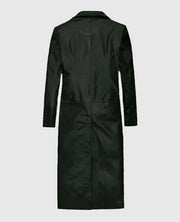  Black Chelsea Leather Long Coat for Women