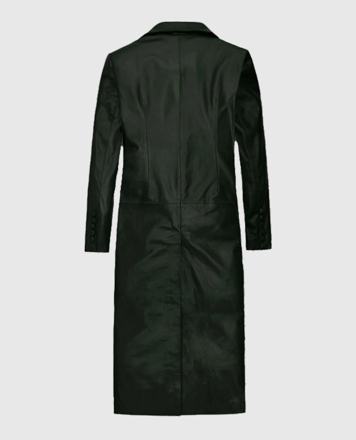  Black Chelsea Leather Long Coat for Women