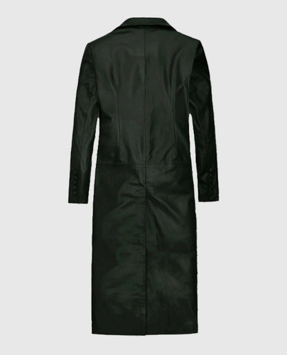  Black Chelsea Leather Long Coat for Women