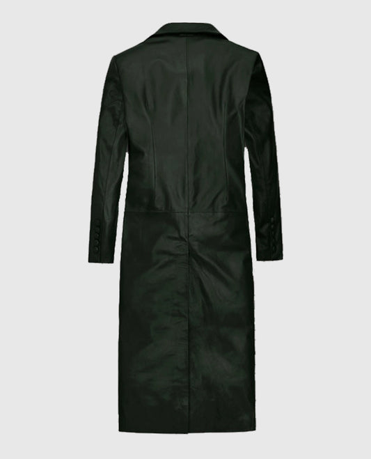  Black Chelsea Leather Long Coat for Women