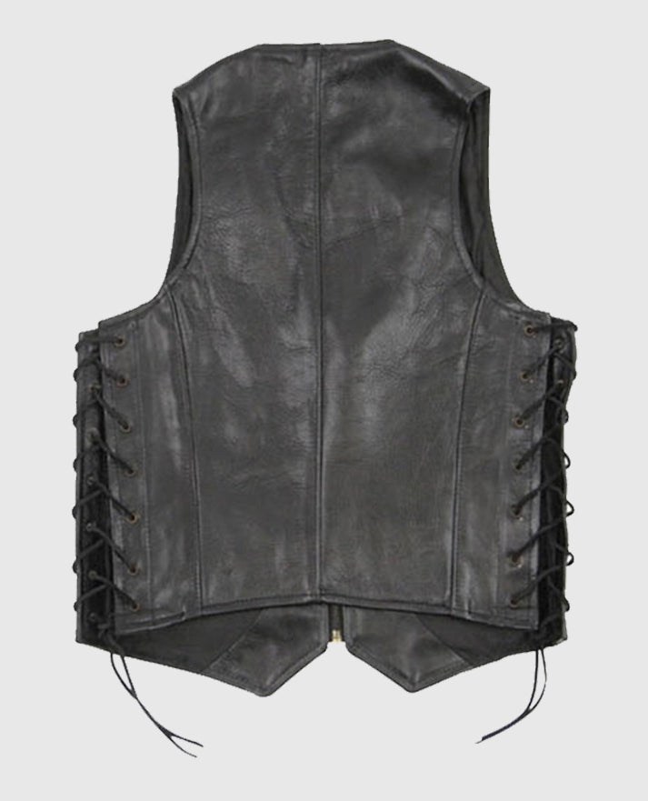 Casual Black Laced Leather Vest