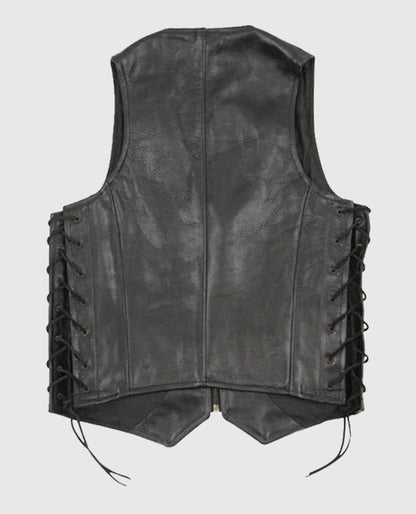 Casual Black Laced Leather Vest